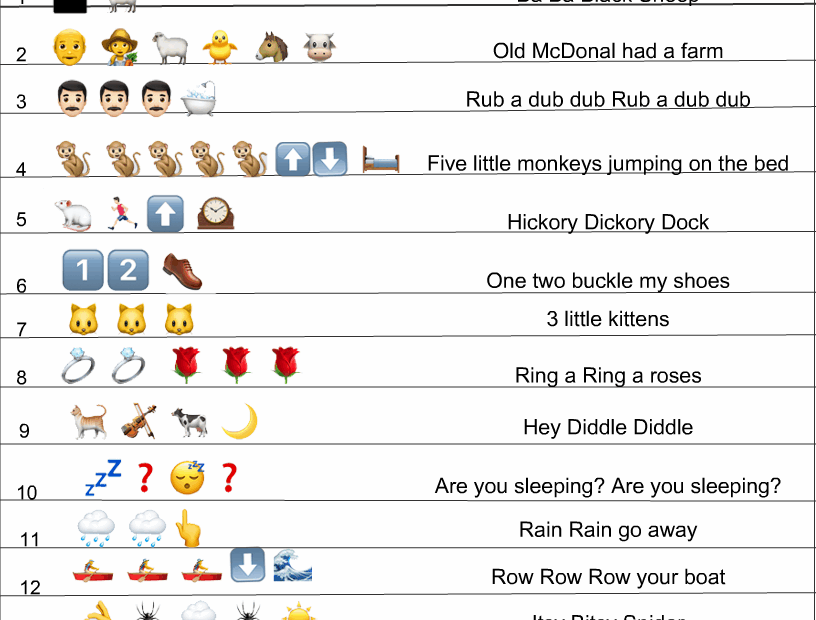 Free Printable Nursery Rhymes Emoji Pictionary Quiz