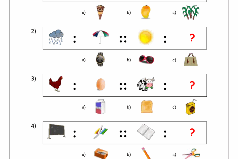 Free Printable Picture Analogy Worksheets Logical Reasoning