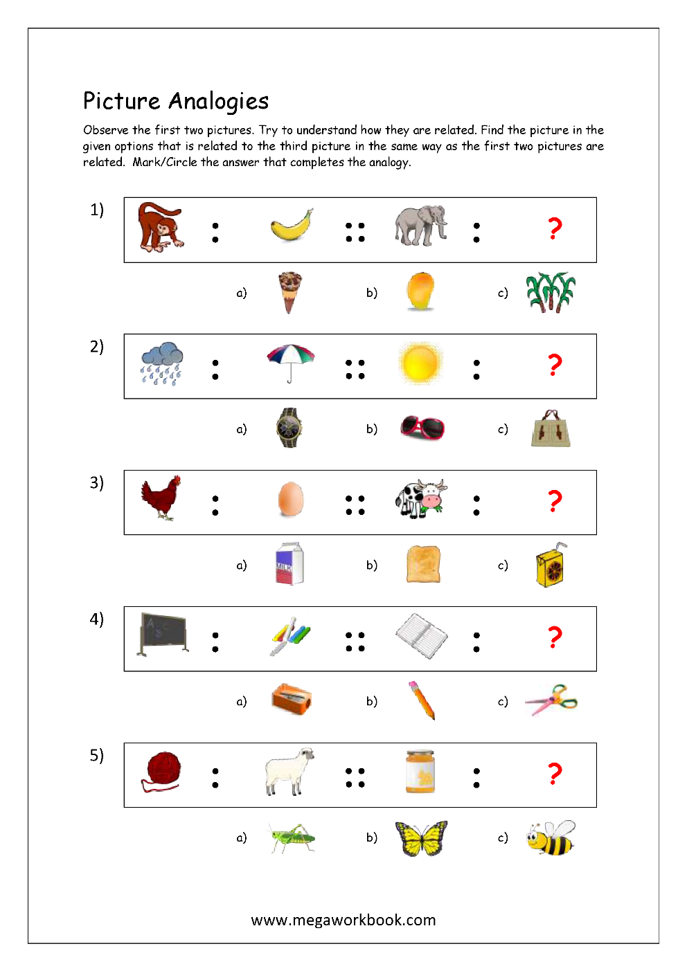 Free Printable Picture Analogy Worksheets Logical Reasoning 