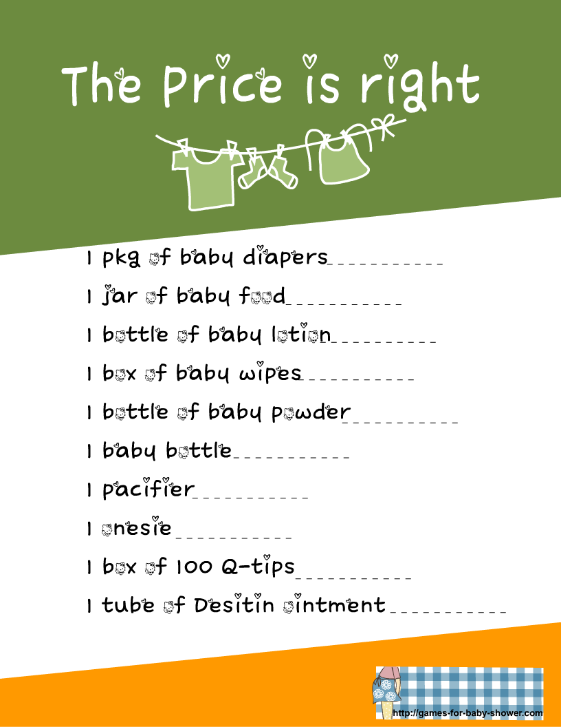 free printable baby shower games the price is right