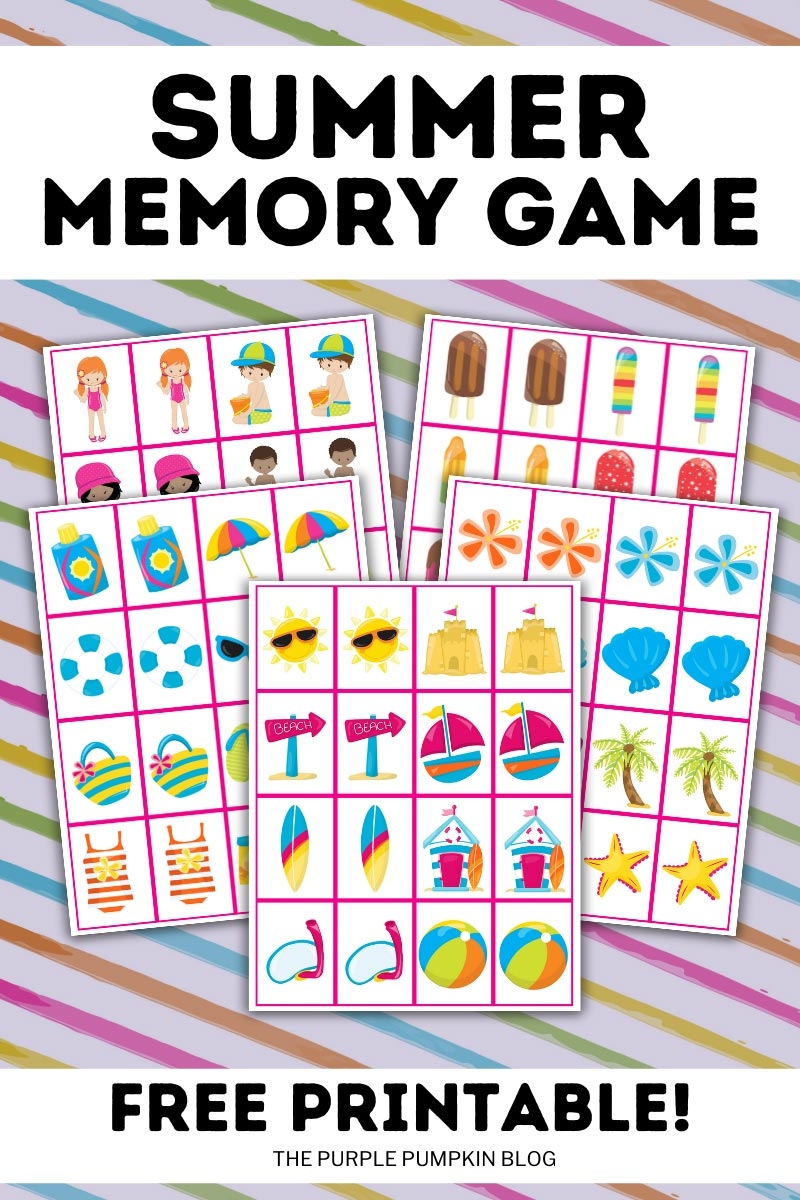 Free Printable Summer Memory Card Game Matching Pairs 
