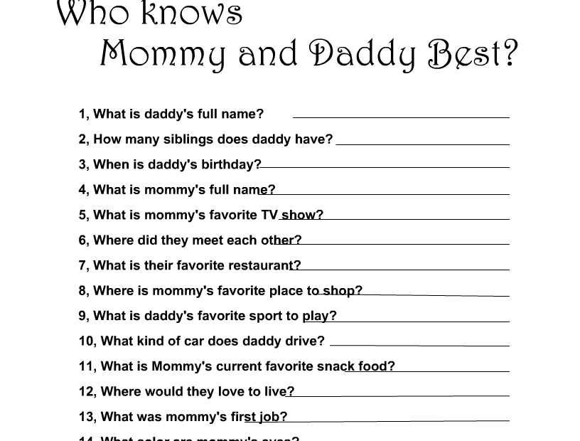 Free Printable Who Knows Mommy And Daddy Best Game