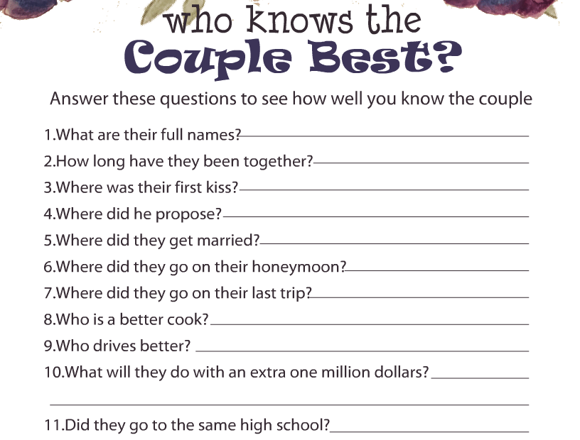 Free Printable Who Knows The Couple Best Anniversary Game
