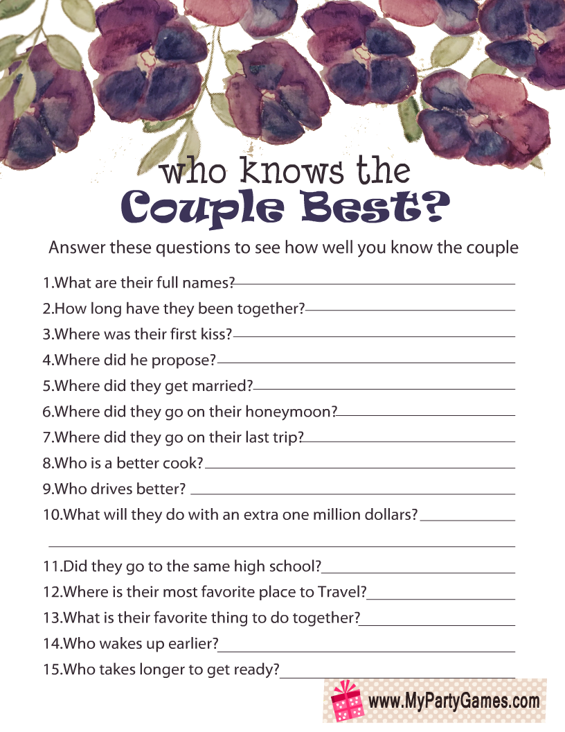 Free Printable Who Knows The Couple Best Anniversary Game