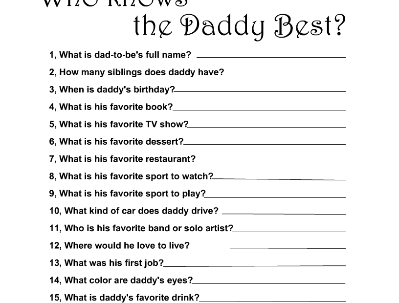 Free Printable Who Knows The Daddy Best Game