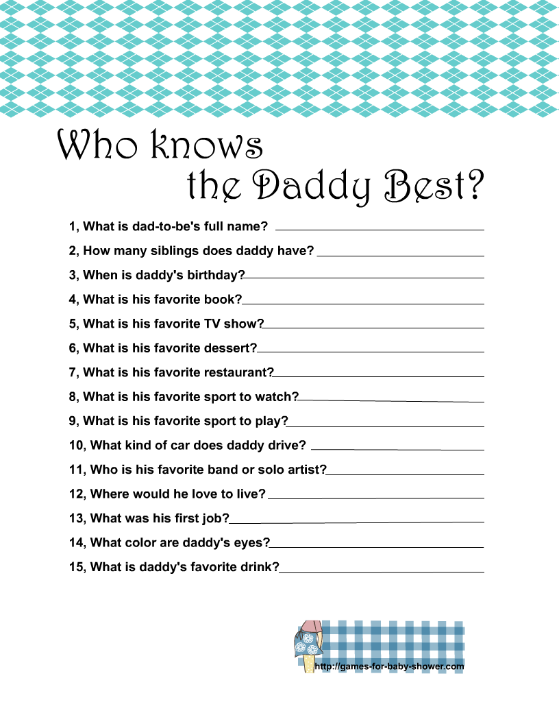 Free Printable Who Knows The Daddy Best Game