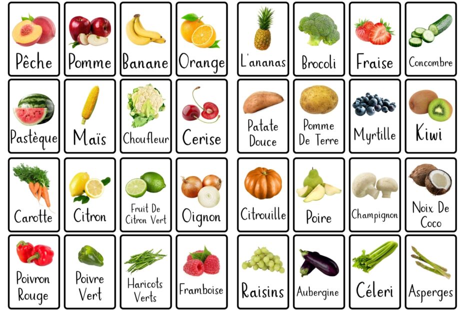 French Fruit And Vegetable Flashcards French Tutor French Language Cards French Learning Homeschool French Beginner Digital Download