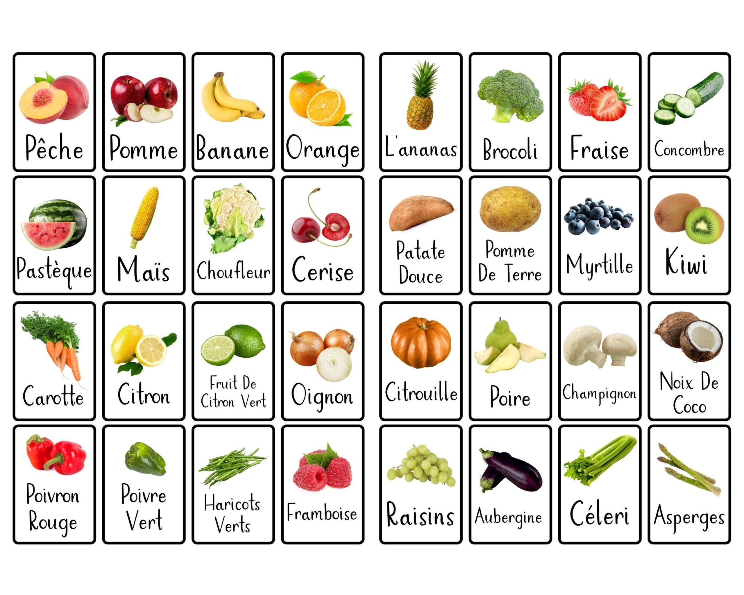 French Fruit And Vegetable Flashcards French Tutor French Language Cards French Learning Homeschool French Beginner Digital Download