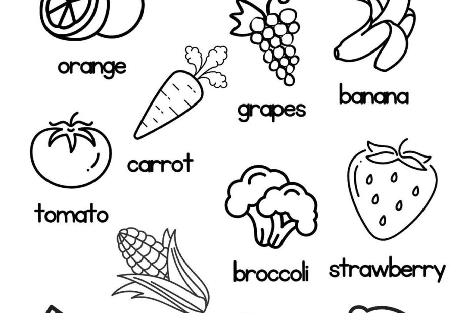 Fruit And Veggie Coloring Sheet Etsy