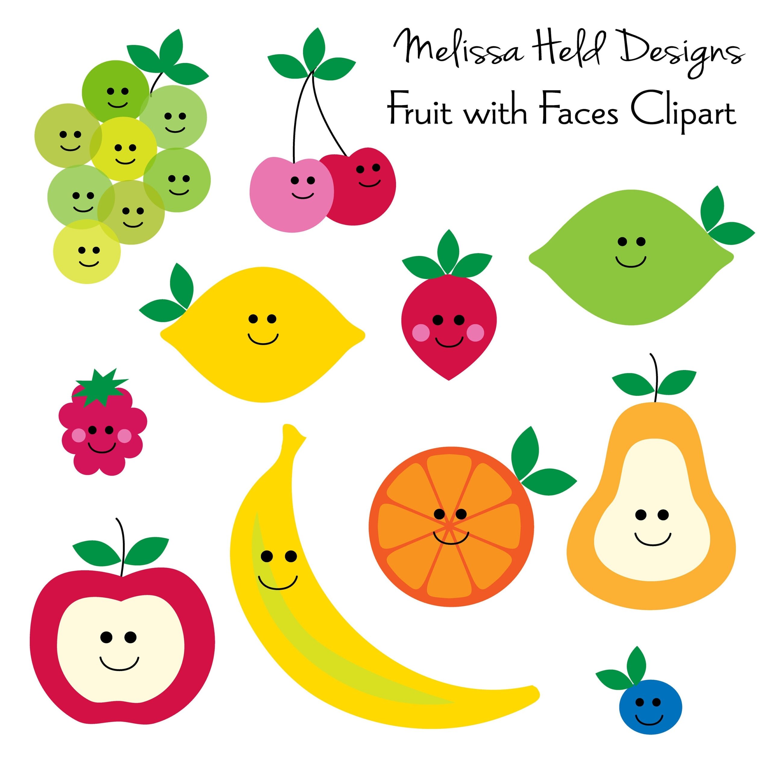 Fruit With Faces Digital Clipart Etsy