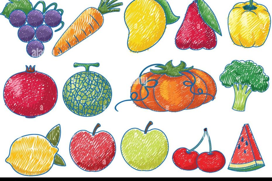Fruits And Vegetable In Pencil Colour Sketch Simple Style Illustration Stock Vector Image U0026 Art Alamy