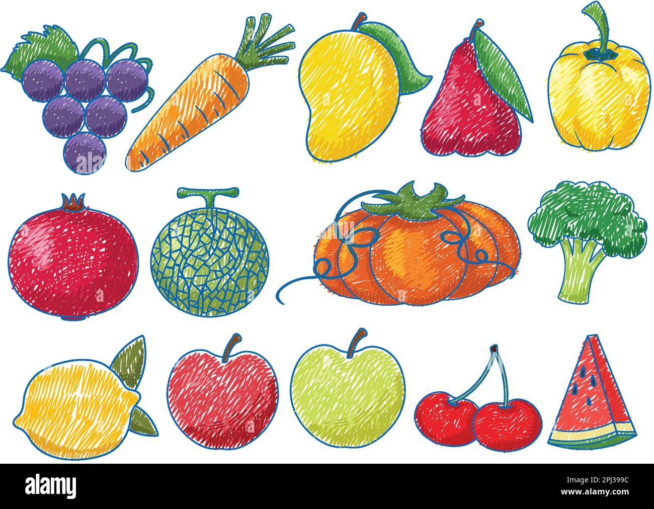 Fruits And Vegetable In Pencil Colour Sketch Simple Style Illustration Stock Vector Image U0026 Art Alamy