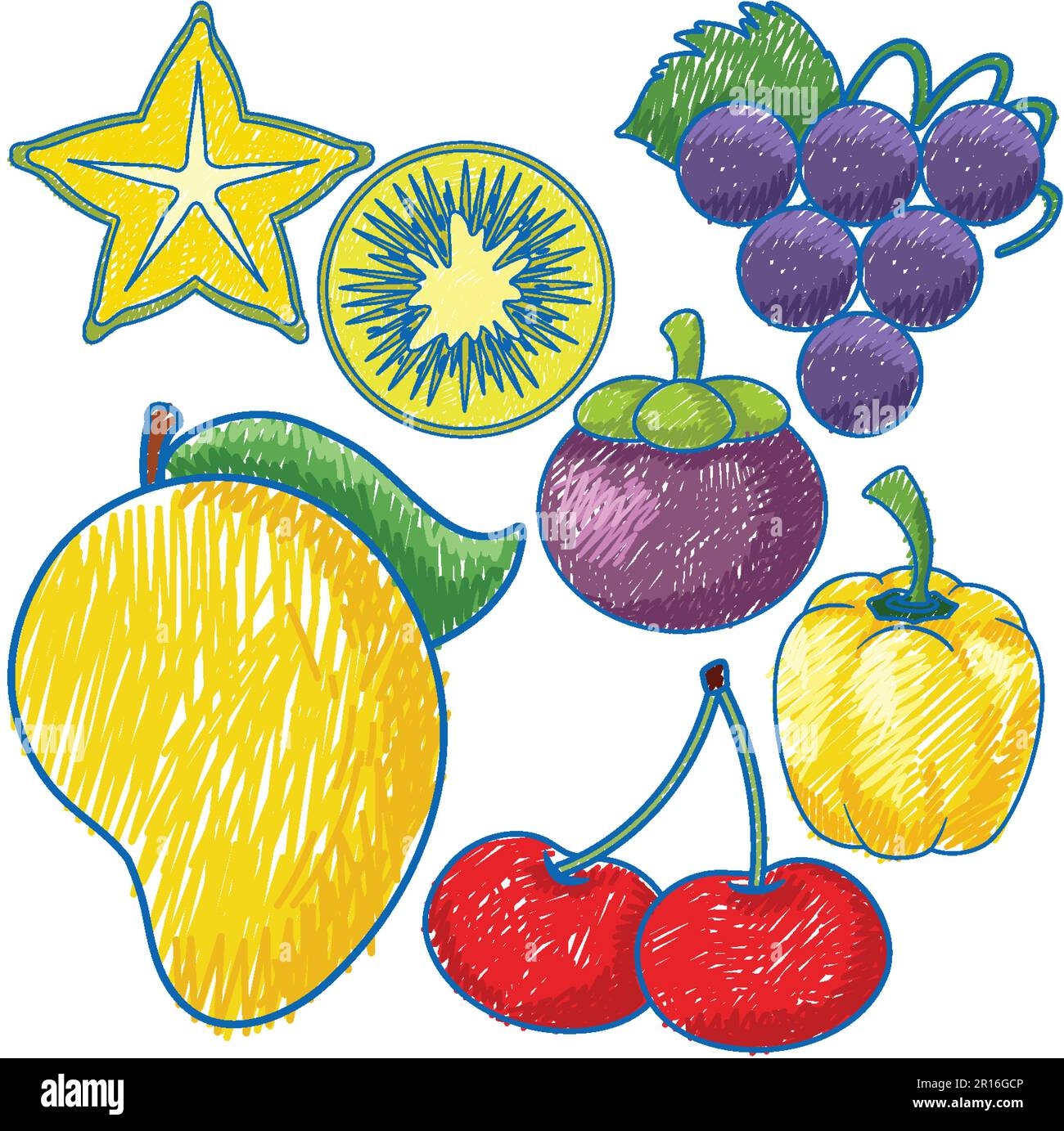 Fruits And Vegetables In Pencil Colour Sketch Simple Style Illustration Stock Vector Image U0026 Art Alamy