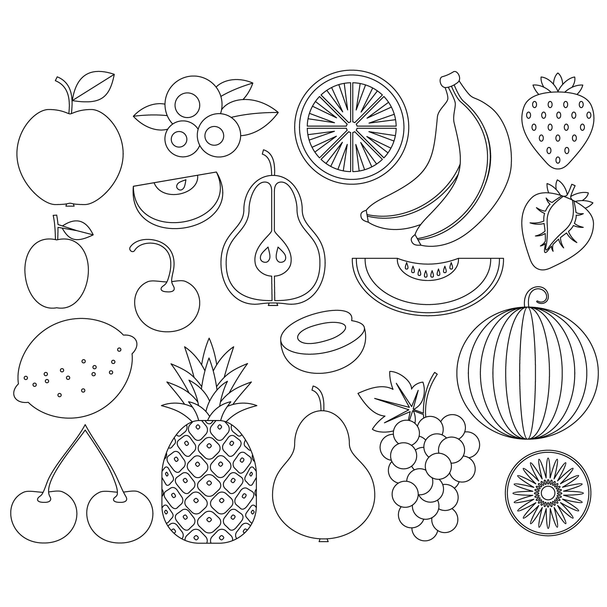 Fruits Digital Stamps Fruits Line Art Fruits Outlines Digital Images Instant Download Etsy