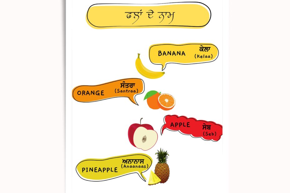 Fruits Names In Punjabi And English Bilingual Fruits Names Learning Bundle Fruits Names Printable Worksheets Educational Prints For Kids Etsy Israel