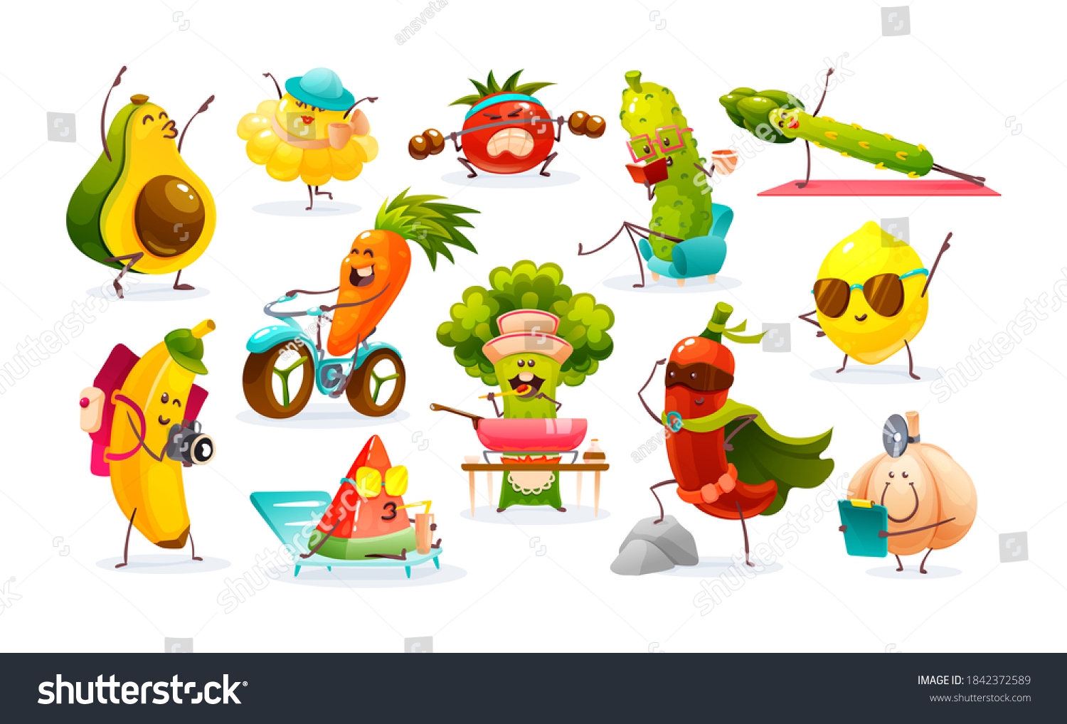 Funny Fruits Vegetables Cartoon Character Vegetables Stock Vector Royalty Free 1842372589 Shutterstock