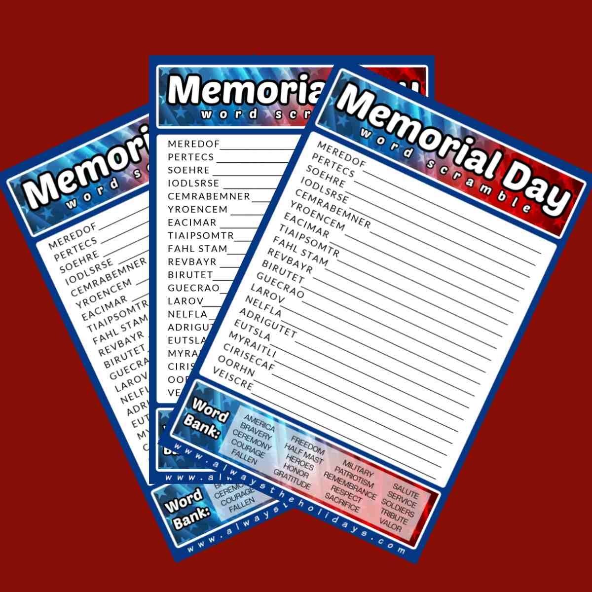 free memorial day printable games