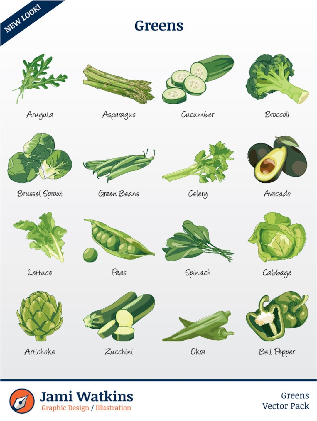 Green Vegetables fruit Vector Illustration Pack set Of 16 Clip Art files PNG EPS PDF Etsy
