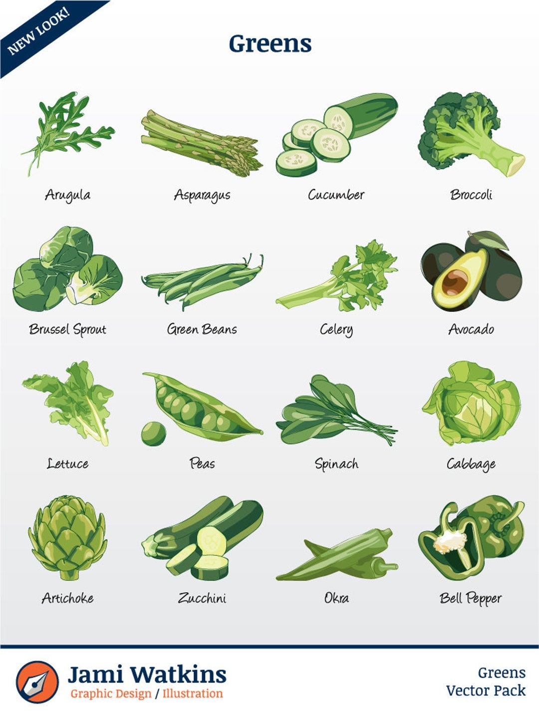 Green Vegetables fruit Vector Illustration Pack set Of 16 Clip Art files PNG EPS PDF Etsy