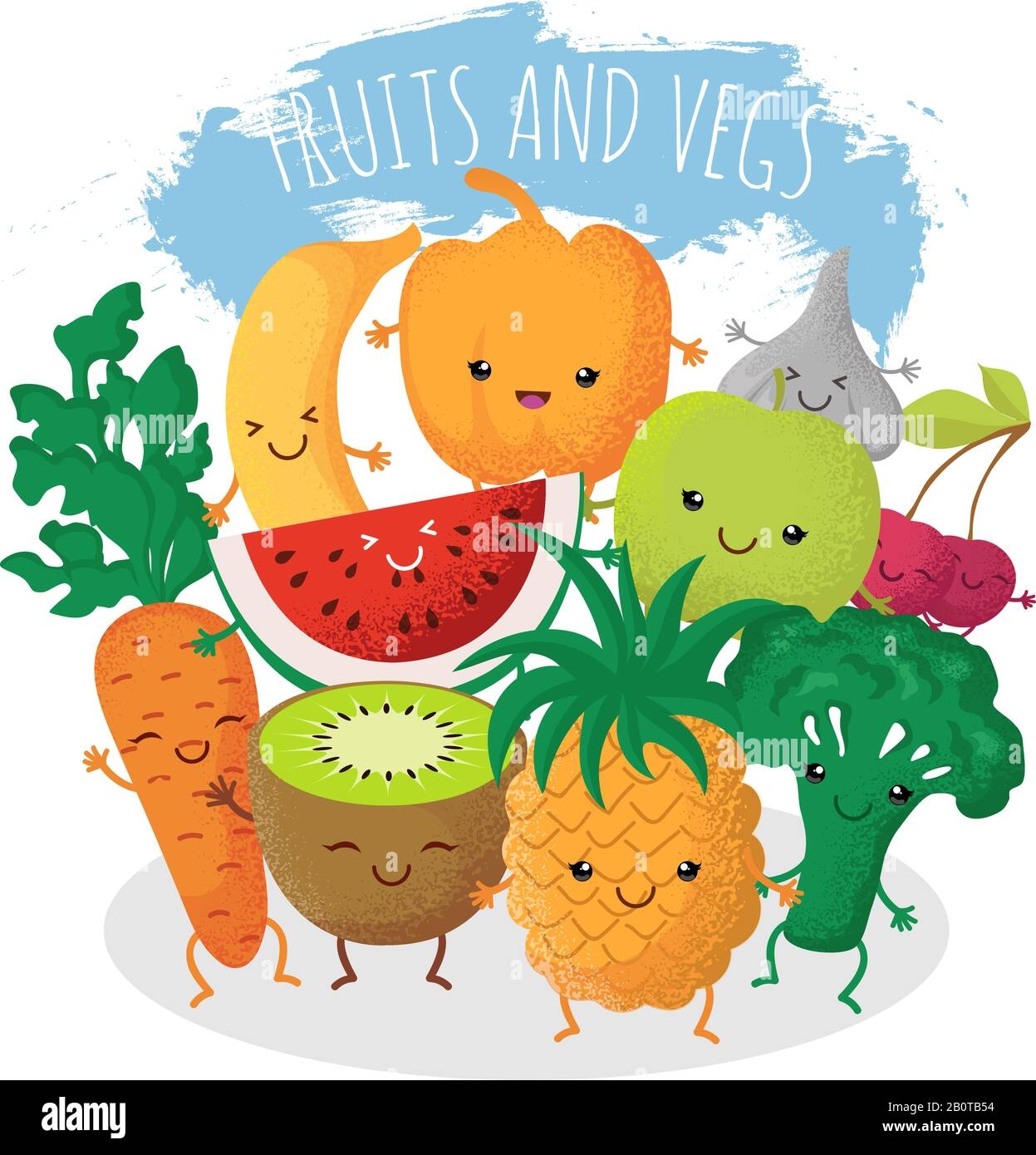 Group Of Funny Fruit And Vegetables Friends Vector Characters With Happy Smiling Faces Natural Fruits Pineapple And Cherry Vegetarian Natural Food Broccoli And Fresh Carrot Illustration Stock Vector Image U0026 Art 