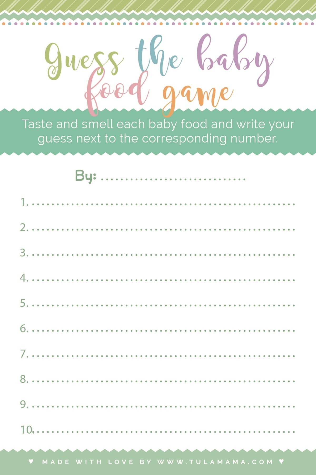 Guess The Baby Food Game Instructions U0026 Free Printable Tulamama