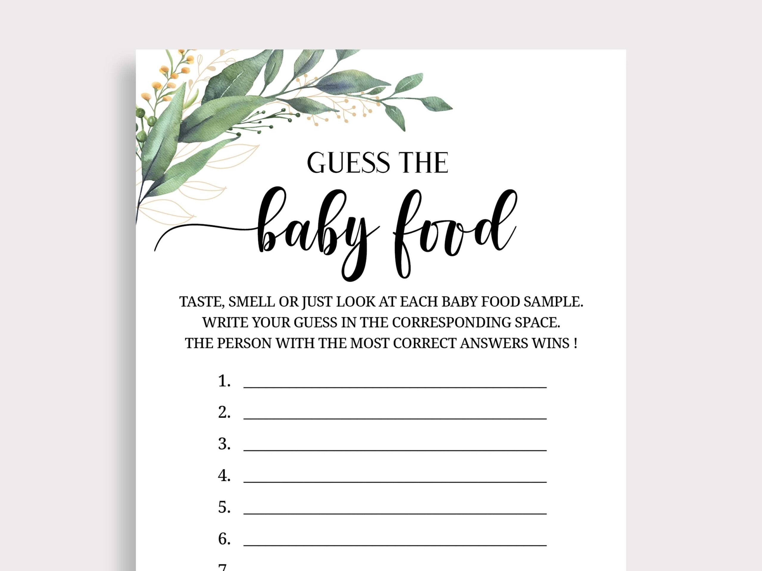 free printable baby shower guess the baby food game free printable baby shower guess the baby food game