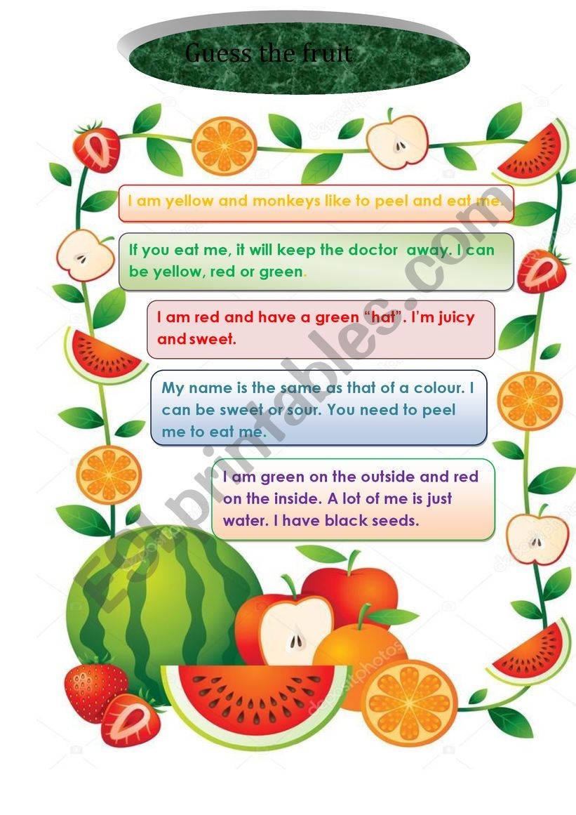 Guess The Fruit ESL Worksheet By Joliali