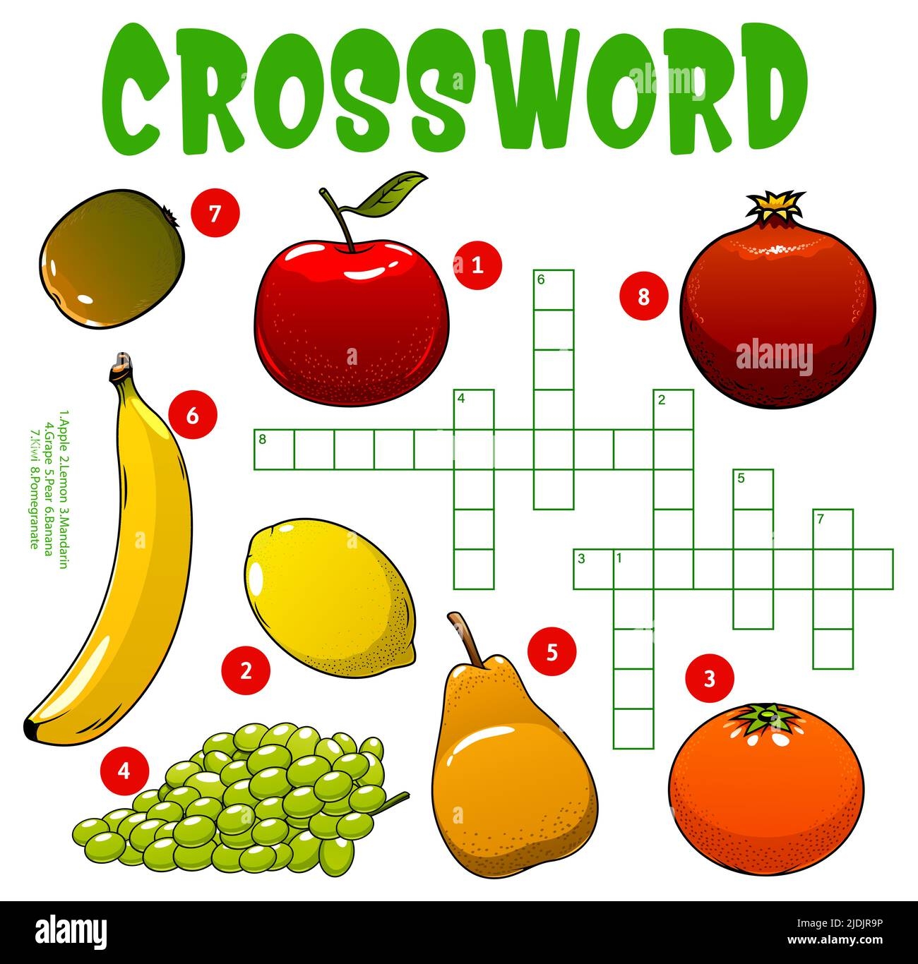 Harvest Raw Fruits Crossword Puzzle Worksheet To Find Word Vector 