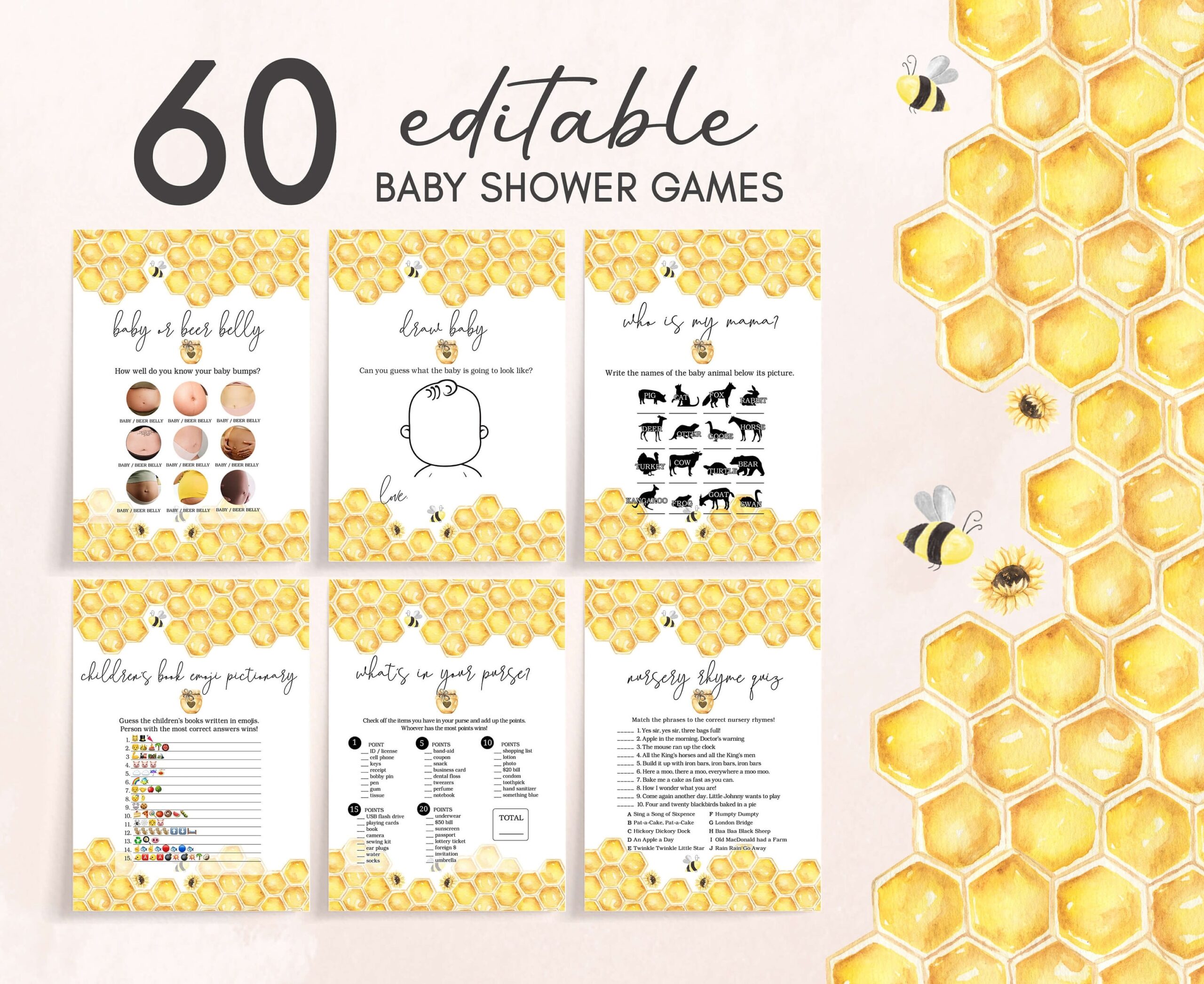 free printable bee themed baby shower games