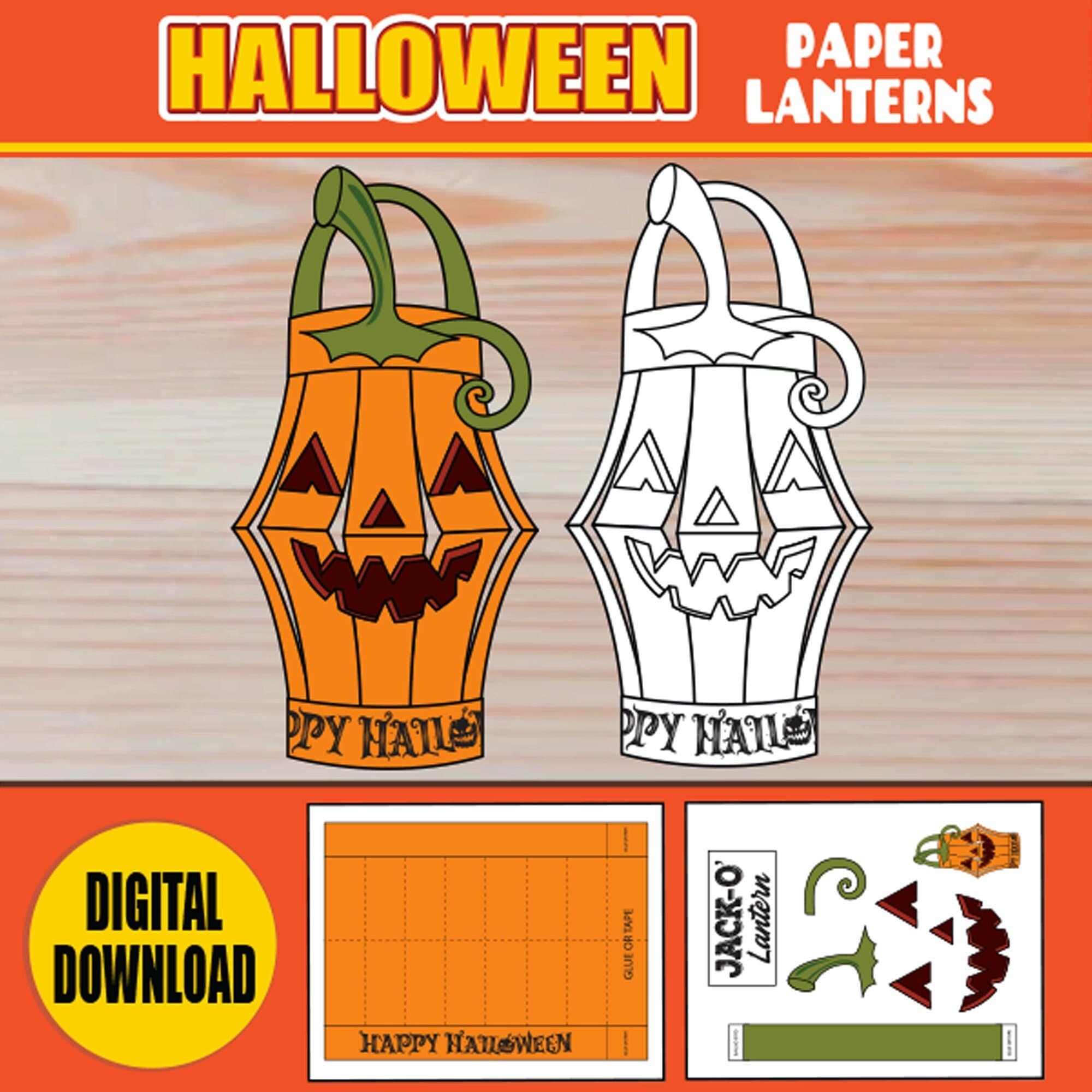Jack o lantern Paper Lantern Crafts Halloween Crafts PRINTABLE 