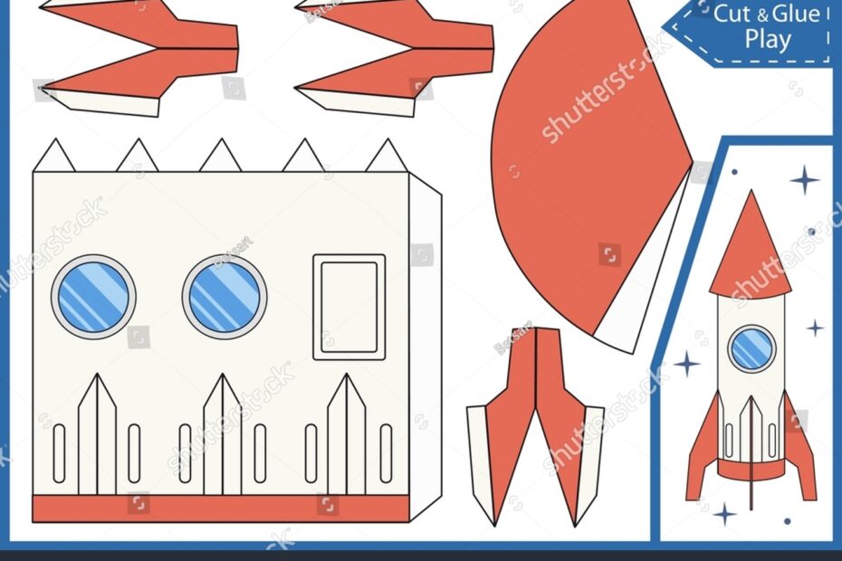 Kids Craft Template 3d Paper Rocket Stock Vector Royalty Free 2202727317 Shutterstock