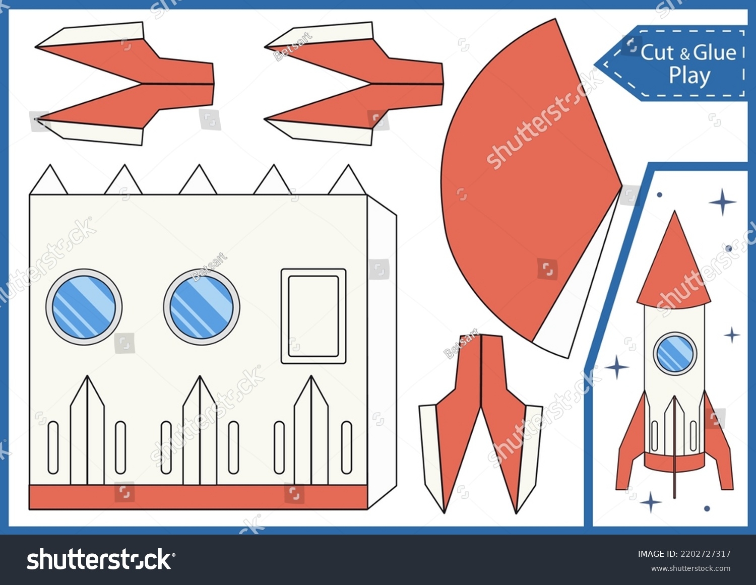 Kids Craft Template 3d Paper Rocket Stock Vector Royalty Free 2202727317 Shutterstock