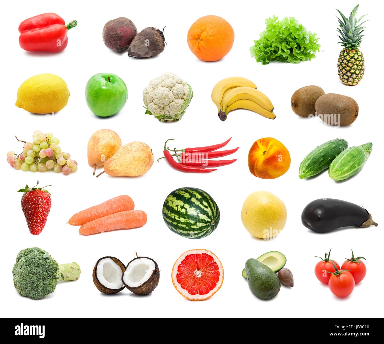 Large Collection Of Fruits And Vegetables Isolated On White 