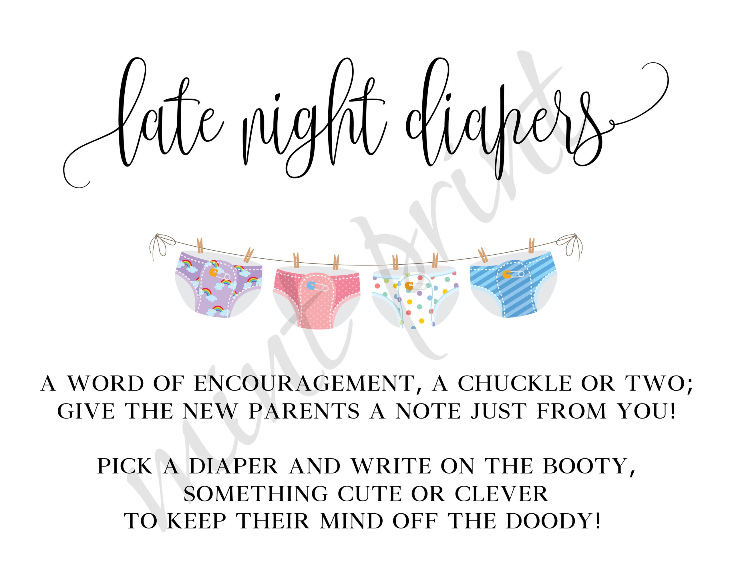 Late Night Diapers Baby Shower Game Late Night Diapers Saying Late Nights Diaper Sign Printable Midnight Diaper Game Instructions Digital Etsy