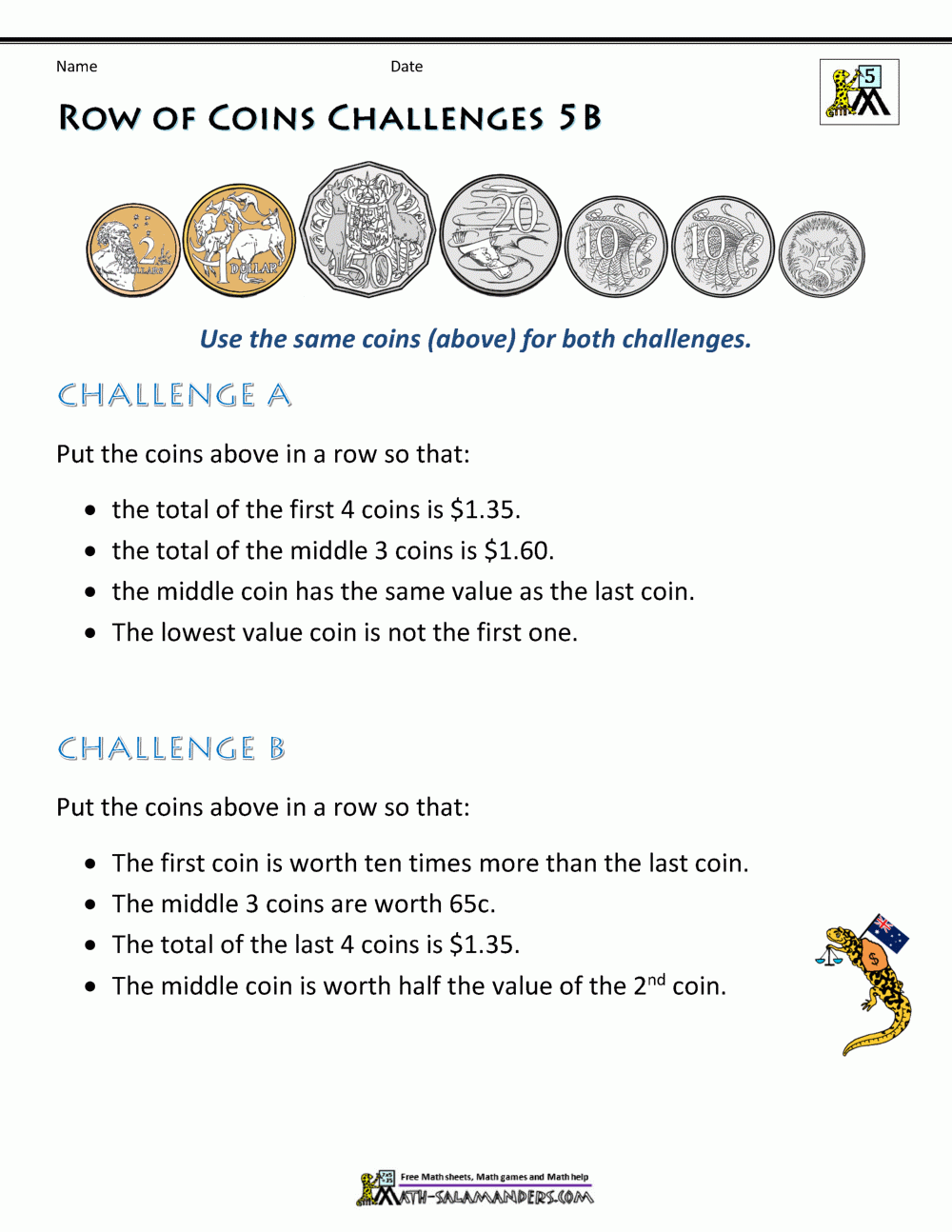 free printable australian money games