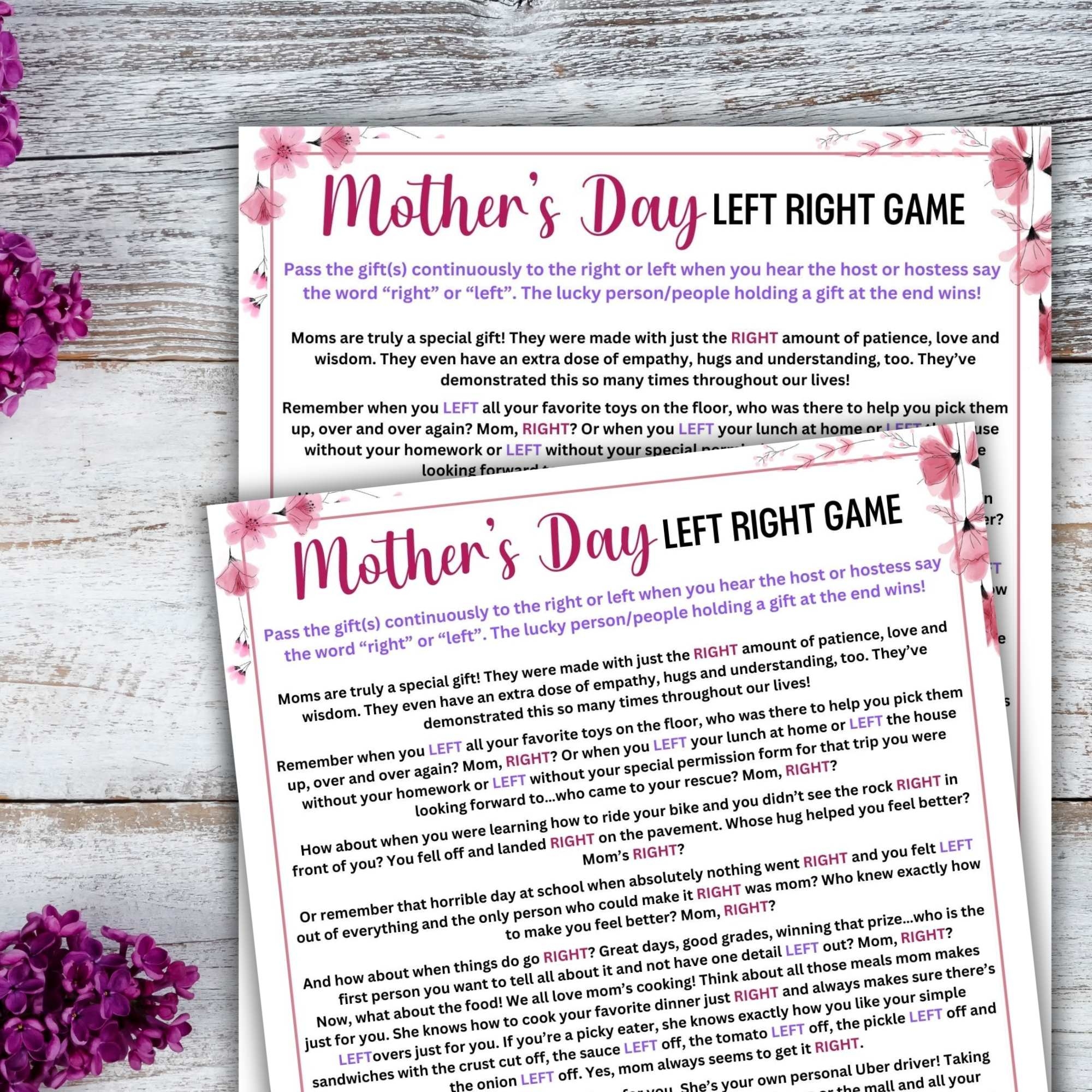 Mother s Day Left Right Game Lightly Sketched