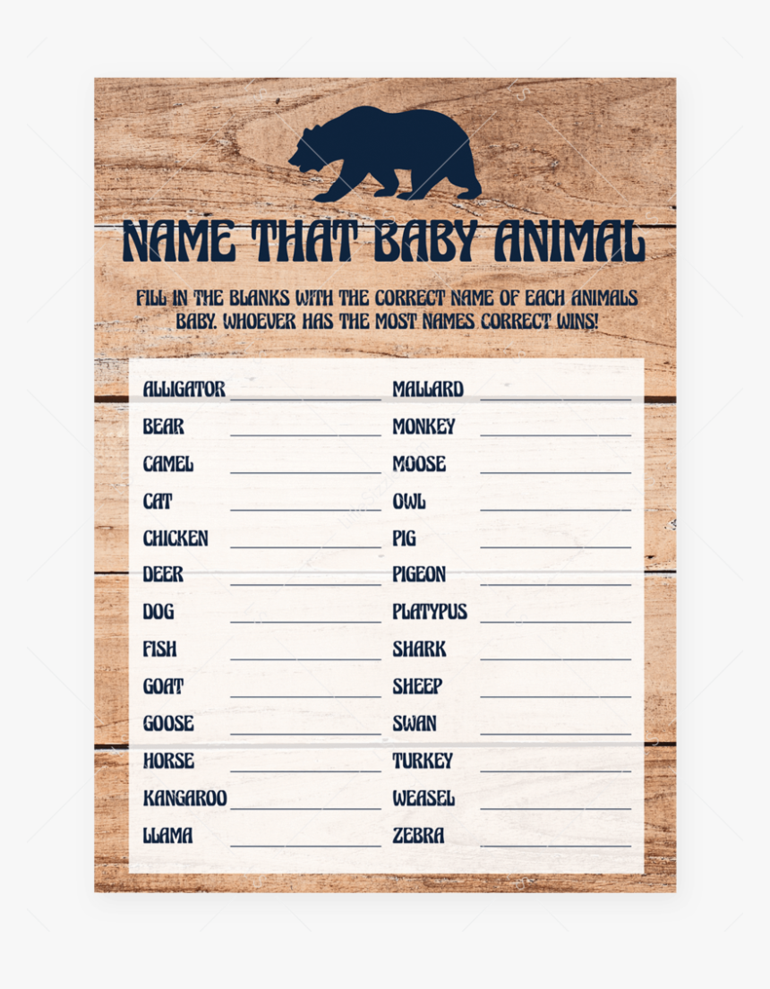 Name That Baby Animal Game For Rustic Baby Shower Printable Free 