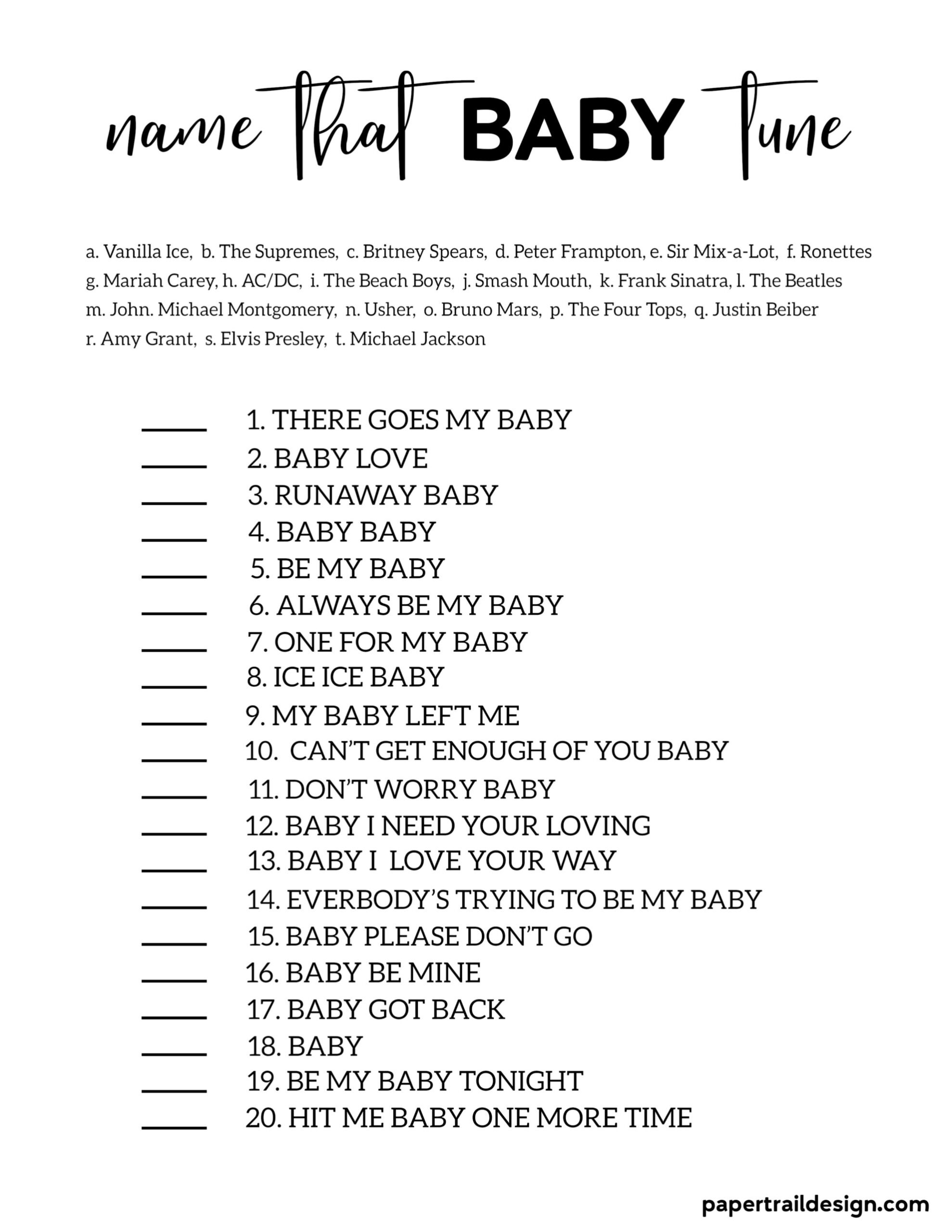 Name That Tune Baby Shower Game Paper Trail Design