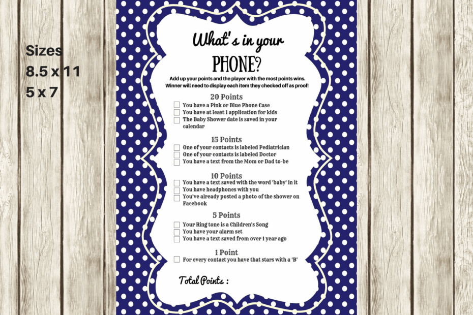 Navy Modern What s In Your Cellphone Baby Shower Games