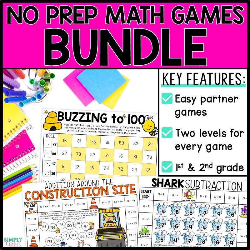 No Prep Math Games Growing Bundle 1st Grade U0026 2nd Grade Math Centers Simply Creative Teaching
