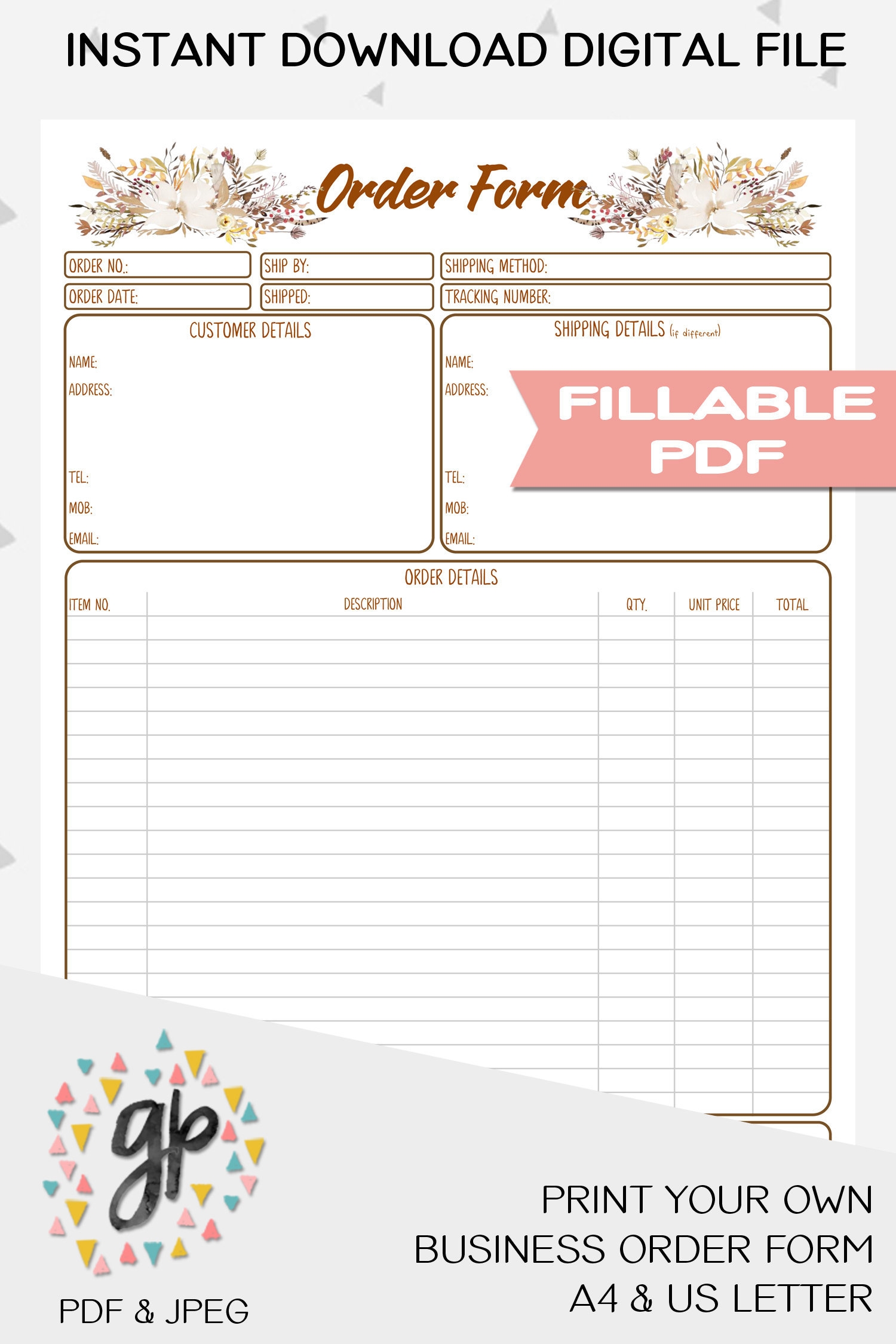 Order Form Printable For Handmade Business Client Order Form 