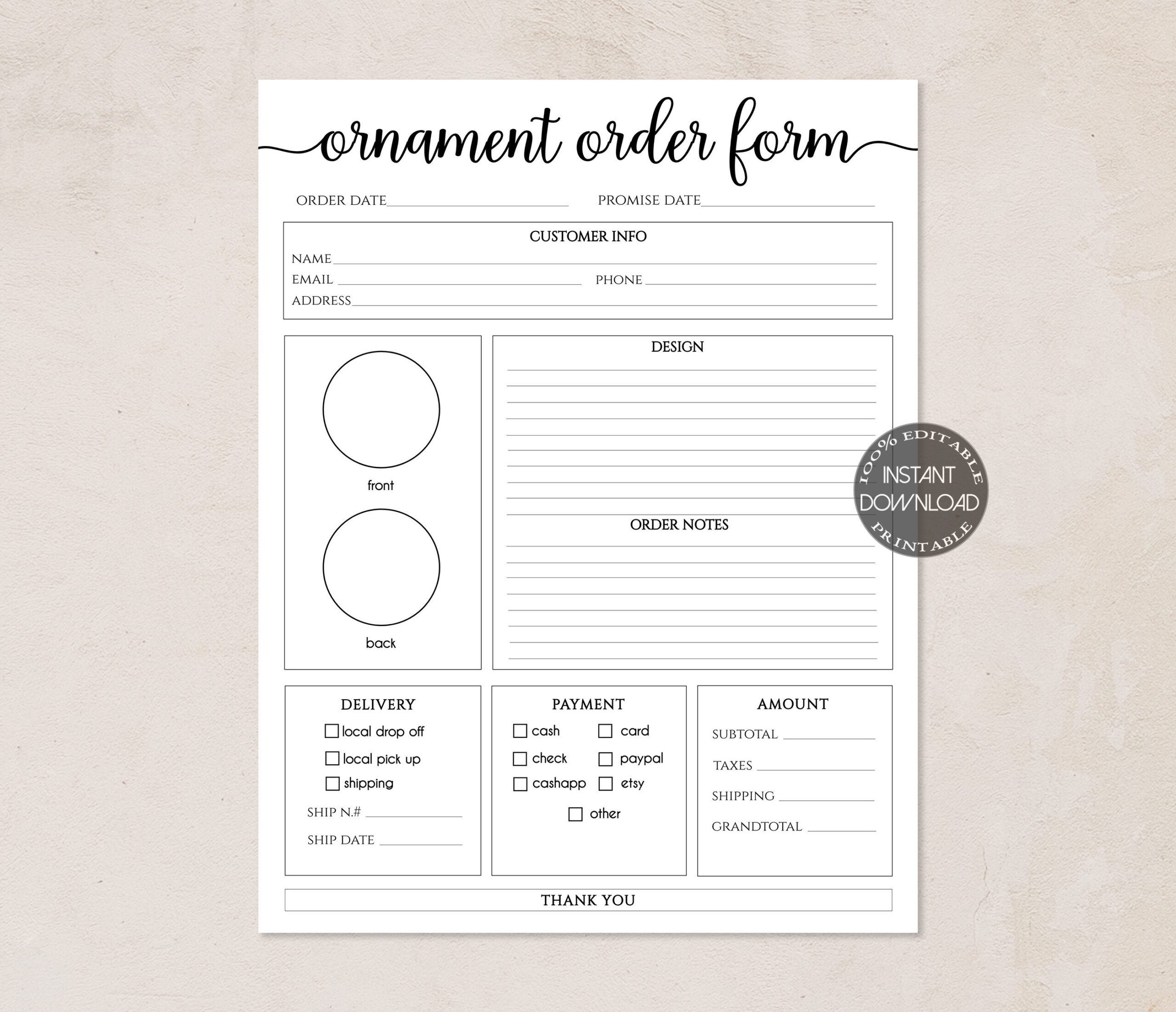 Ornament Order Form Printable Crafters Order Form Small Craft 