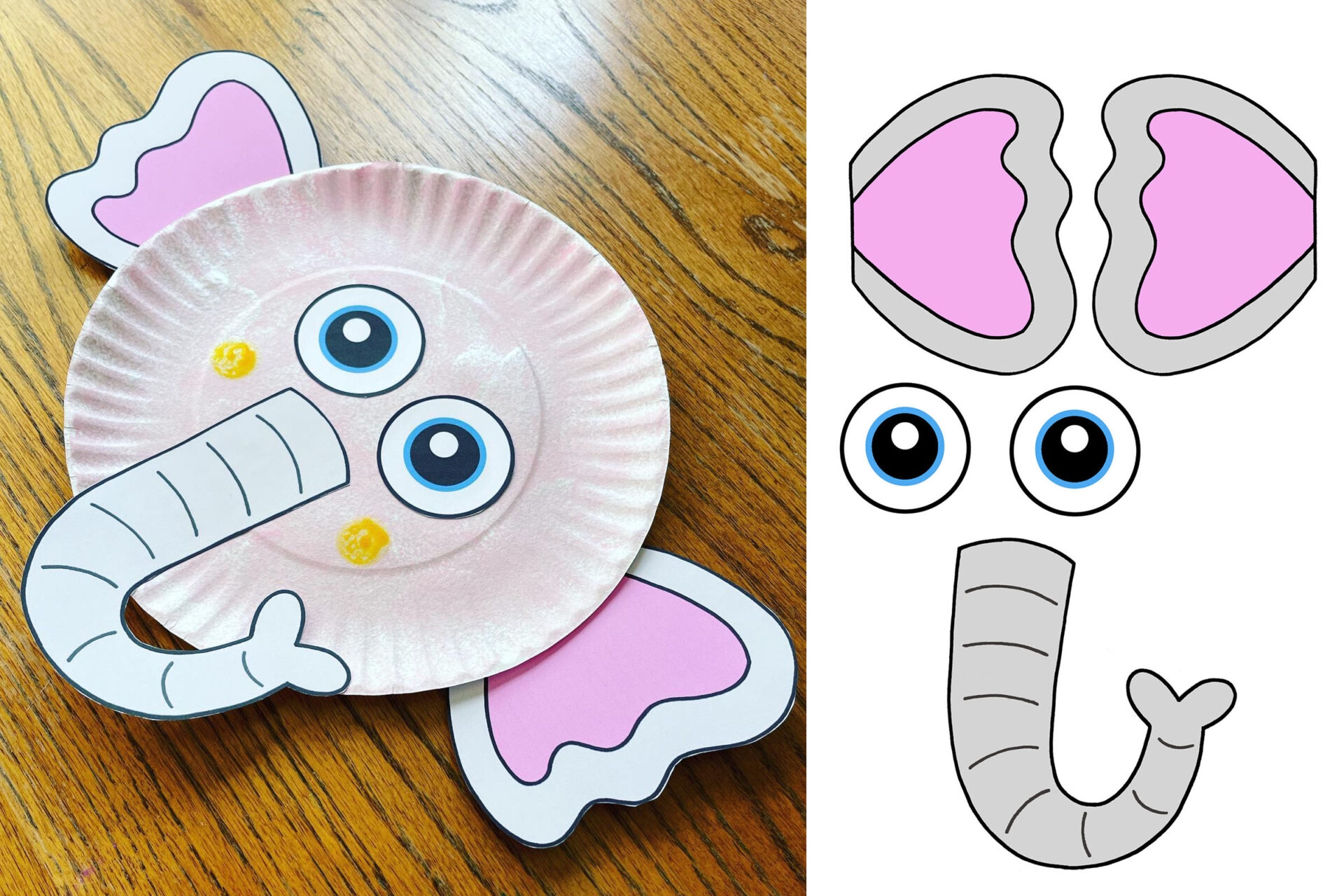 Paper Plate Elephant Craft For Preschool with Free Cutouts 
