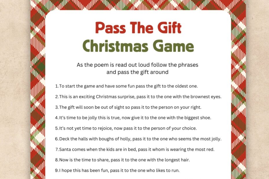 Pass The Gift Christmas Game Printable Office Christmas Party Game Pass The Parcel Game Pass The Present Game Gift Exchange Game