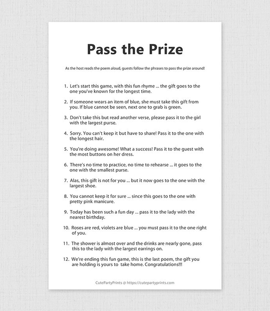 Pass The Prize Minimalist Bridal Shower Game