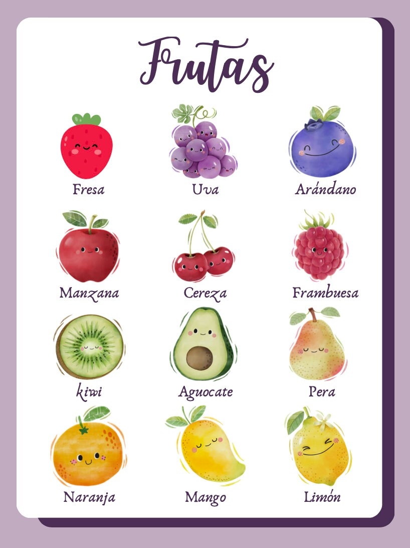 Poster Fruits And Veggies In Spanish Etsy