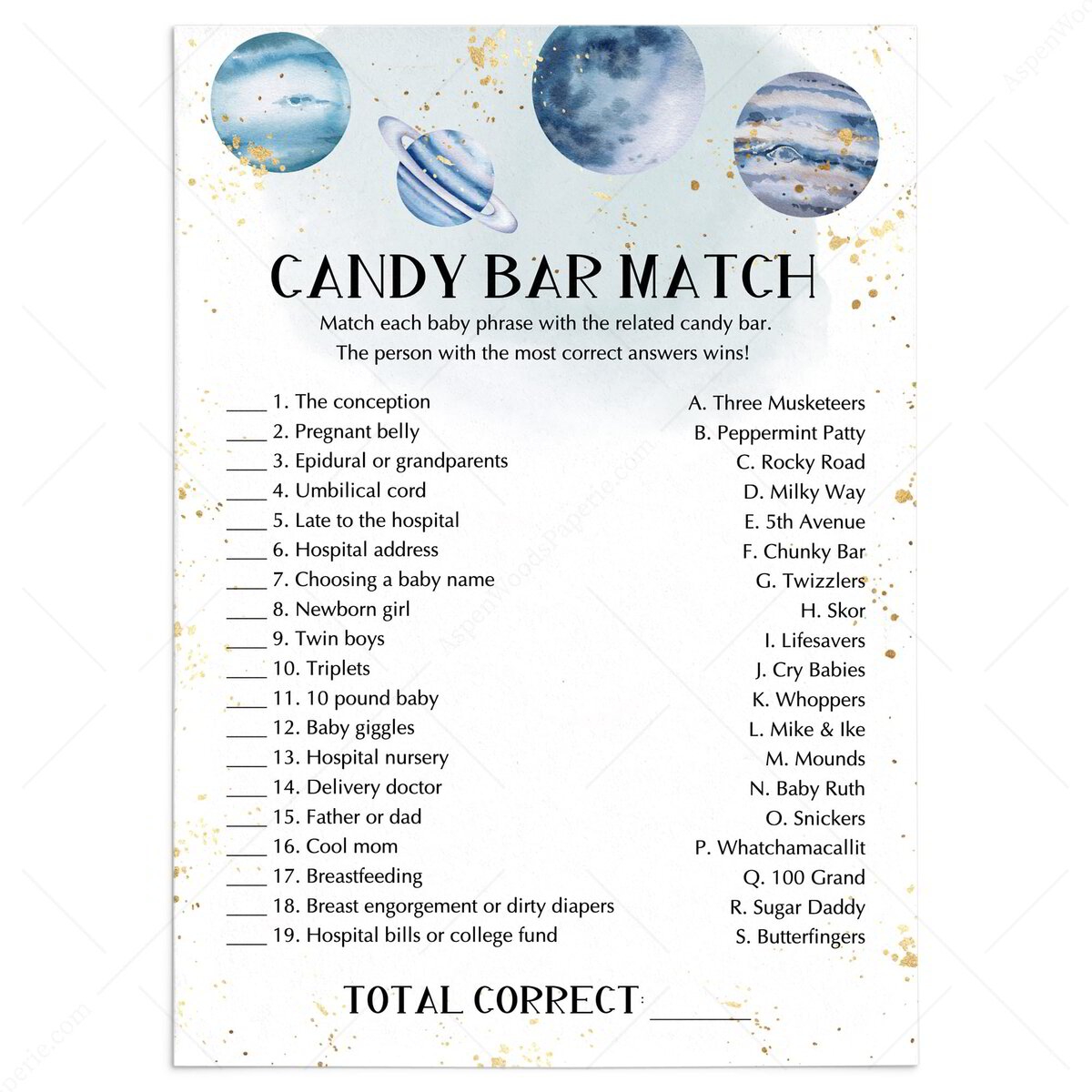 Pregnancy Candy Match Game Printable Space Baby Shower
