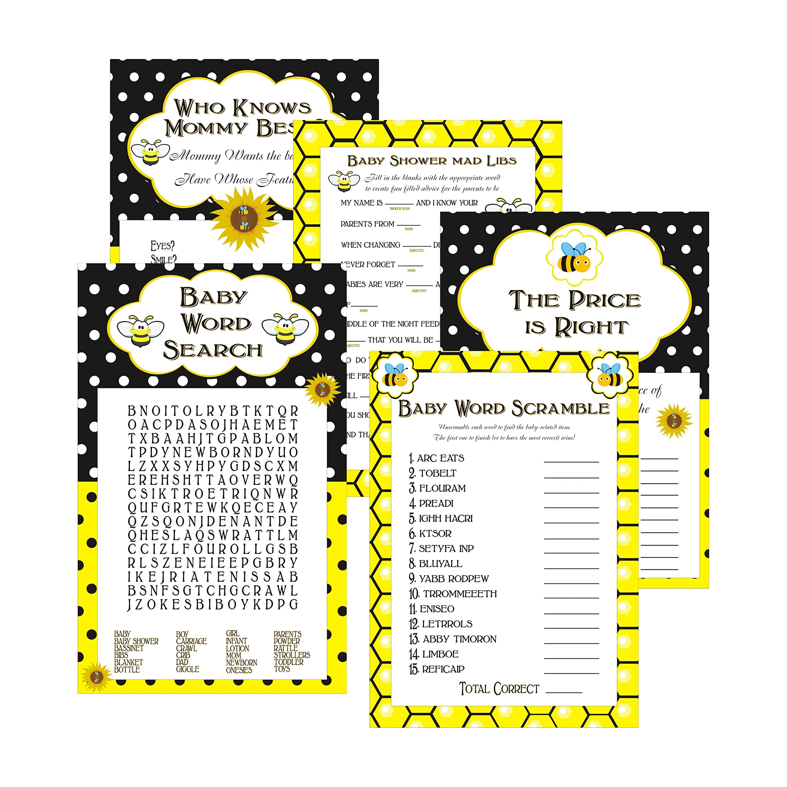 free printable baby shower games bee theme