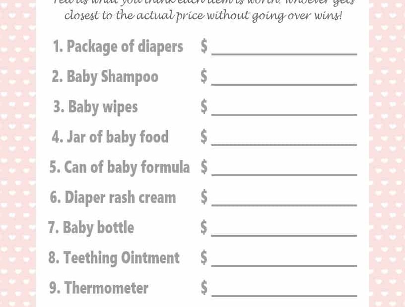 Price Is Right Baby Shower Game With Free Printables