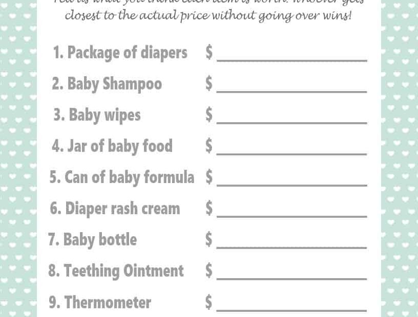 Price Is Right Baby Shower Game With Free Printables